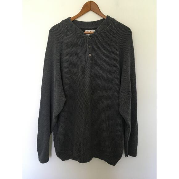 L.L. Bean Other - VTG LL Bean Knit Fisherman Henley Sweater Mens Sz L Gray BA50 Cotton Made In USA